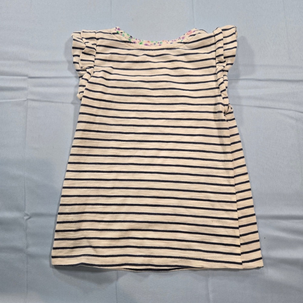 Cherokee Toddler Girls Striped Flutter Sleeve Shirt Floral Pocket Blue White 3T - Picture 4 of 8
